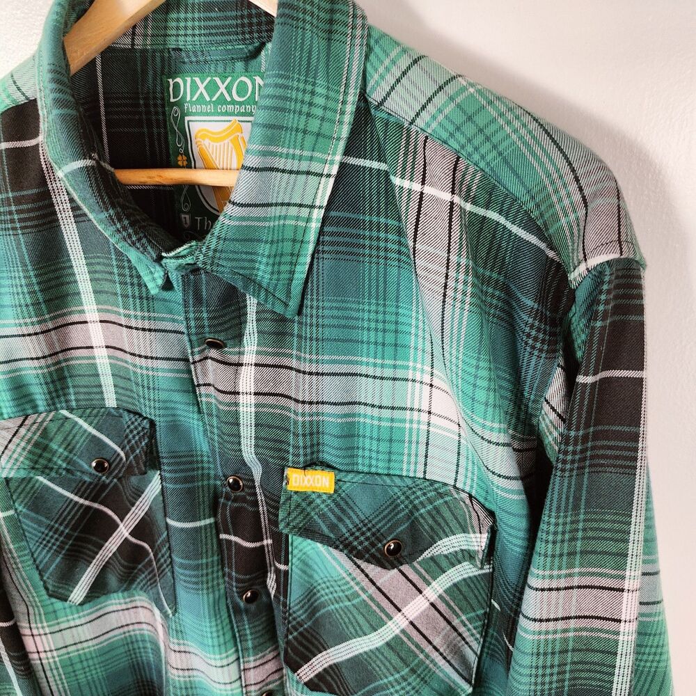Dixxon Flannel 'The Reilly' Mens Size 2X Pearl Snap Green Plaid Irish - Picture 2 of 9